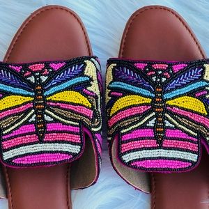 Beautiful Butterfly Beaded House Shoes Slippers Sandals Made in India Size 40